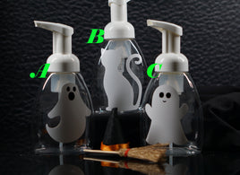 White Ghost & Cat Halloween Soap Dispensers Filled with Your Choice of Handmade Foaming Soap