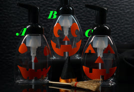 Orange Jack O Lantern Faces on Soap Dispensers Filed with Your Choice of Handmade Foaming Soap