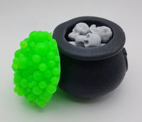 Black Cauldron Soap - Green or Orange Bubbles - Filled with Tiny Skulls or Empty