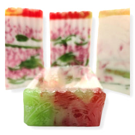 bars of soap with green and red swirls