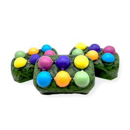 multicolored bath soaps in crates designed to appear like easter eggs