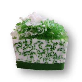a green and white swirled soap bar